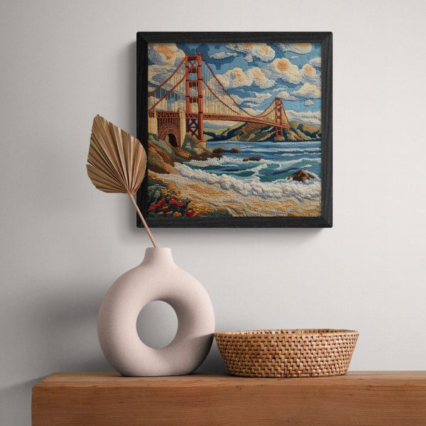 San Francisco Golden Gate Bridge embroidery textured art print punch needle California wall decor - Image 4