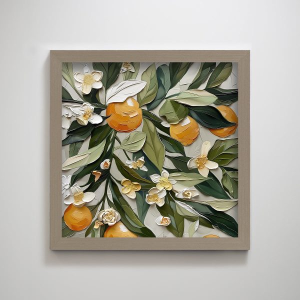Orange White Flower Beige Abstract Textured Printing Wall Art - Image 3