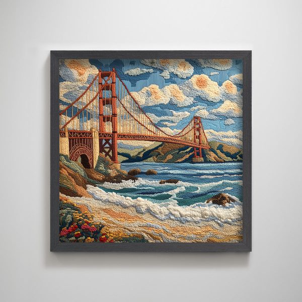 San Francisco Golden Gate Bridge embroidery textured art print punch needle California wall decor - Image 6