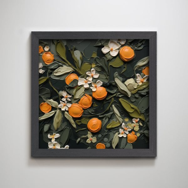 Orange White Flower Black Abstract Textured Printing Wall Art - Image 3