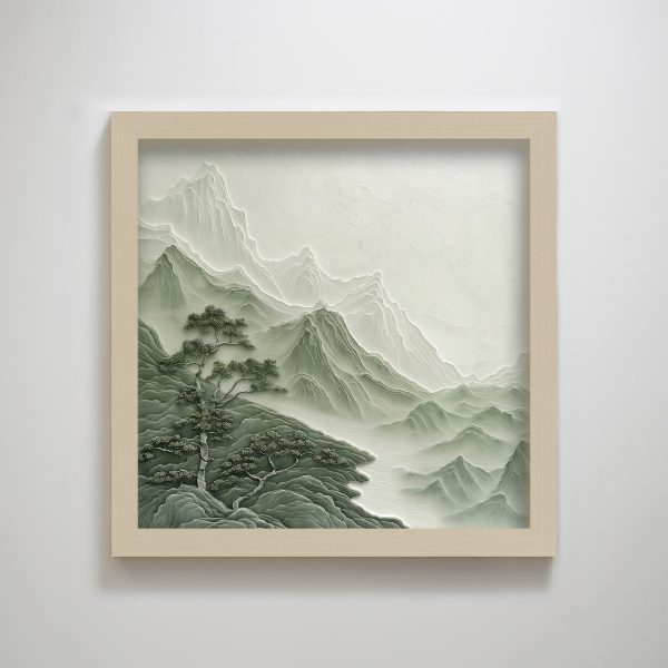 Wabi Sabi Zen Green Mountain Tree Landscape Art Print Minimalist Wall Art for Living Room - Image 3