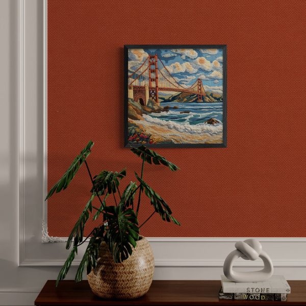 San Francisco Golden Gate Bridge embroidery textured art print punch needle California wall decor - Image 3