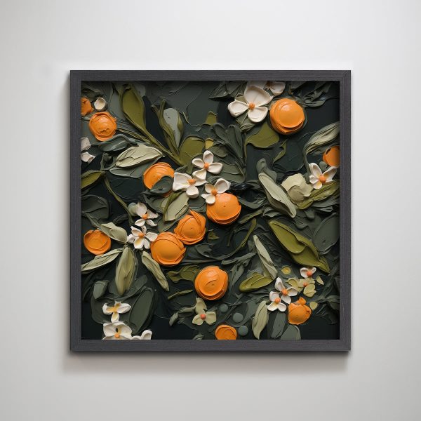 Orange White Flower Black Abstract Textured Printing Wall Art - Image 2