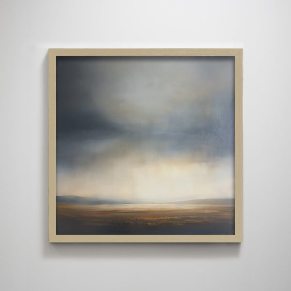 Abstract Beige Farmland Foggy Moody Cloud Nature Landscape Minimal Textured Art Print Wall Decor for Living Room - Image 2