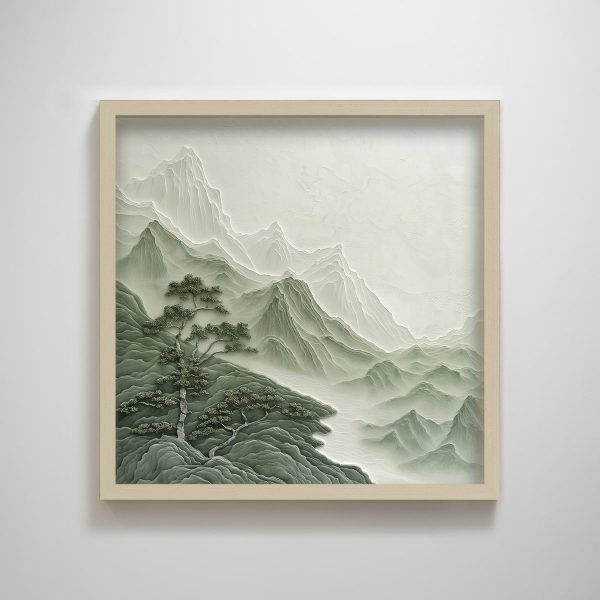 Wabi Sabi Zen Green Mountain Tree Landscape Art Print Minimalist Wall Art for Living Room - Image 2