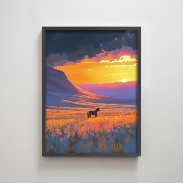 Sunset Farmland Horse Mountain Colorful Texture Art Print Modern Wall Art Decor for Living Room - Image 2