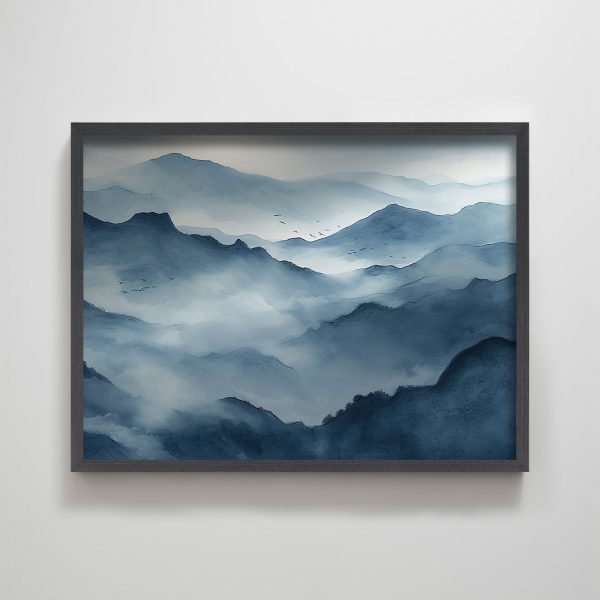 Natural Landscape Decorative Painting Blue Hazy Mountain Texture Print Painting Decoration for Home - Image 2