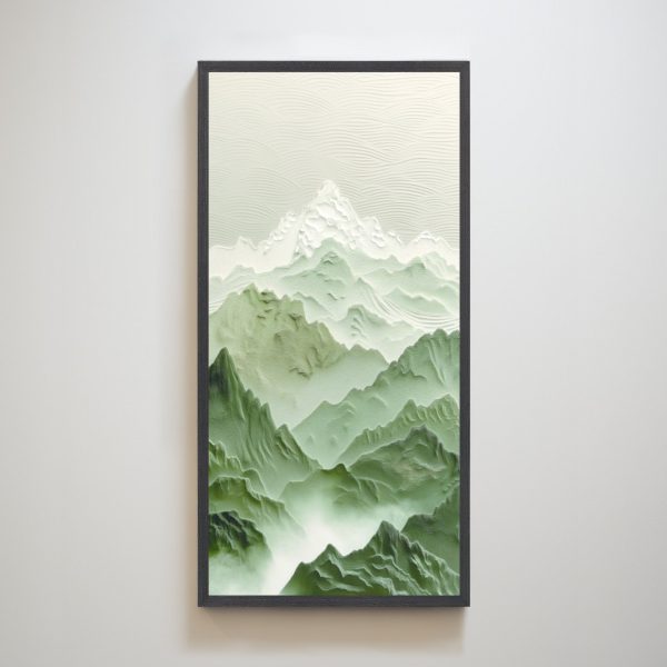 Wabi Sabi Green Mountain With Cloud Frame Texture Print