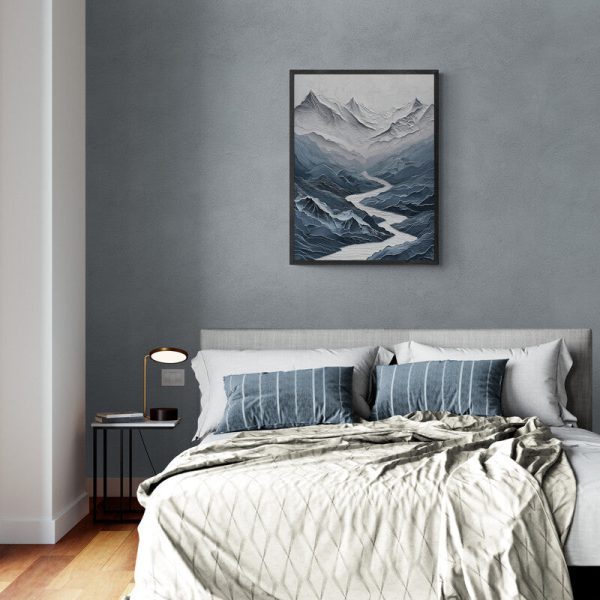 Original Framed Mountain Peak Painting Texture Print Wall Art Blue Mountain Peak Simple Contemporary Home Art Painting - Image 2