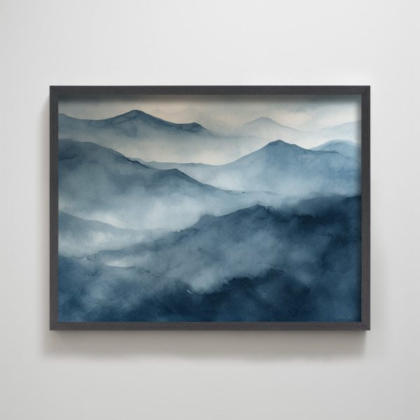 Modern Minimalist Landscape Decorative Painting Foggy Blue Mountain Texture Print Home Decor Painting - Image 2