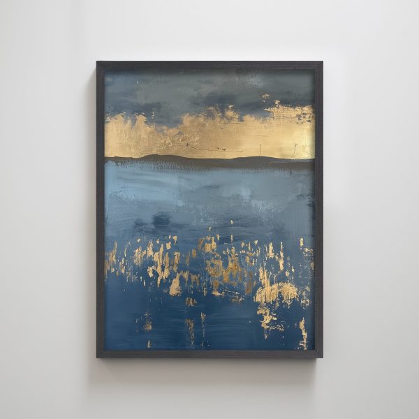 Gold Blue Rain Abstract Textured Art Print Landscape Wall Decor Minimal - Image 3