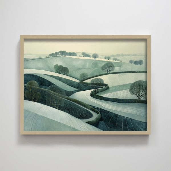 Green Farm Textured Art Print Landscape Wall Decor Minimal - Image 3