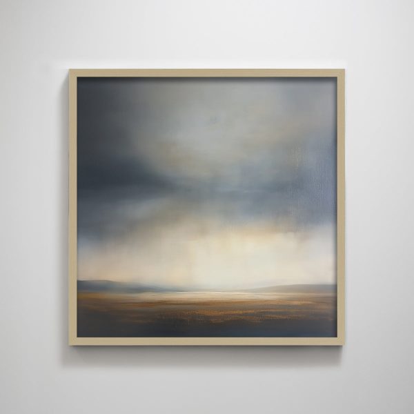 Abstract Beige Farmland Foggy Moody Cloud Nature Landscape Minimal Textured Art Print Wall Decor for Living Room