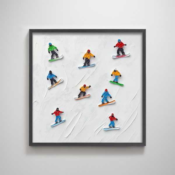 Abstract Skiing Snow Board Winter Christmas Thanksgiving Gift Textured Print Wall Art - Image 4