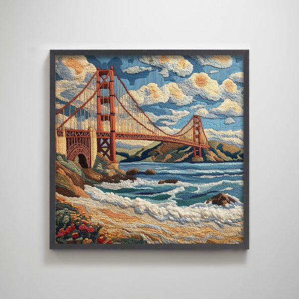 San Francisco Golden Gate Bridge embroidery textured art print punch needle California wall decor - Image 7