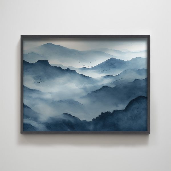 Natural Landscape Decorative Painting Blue Hazy Mountain Texture Print Painting Decoration for Home