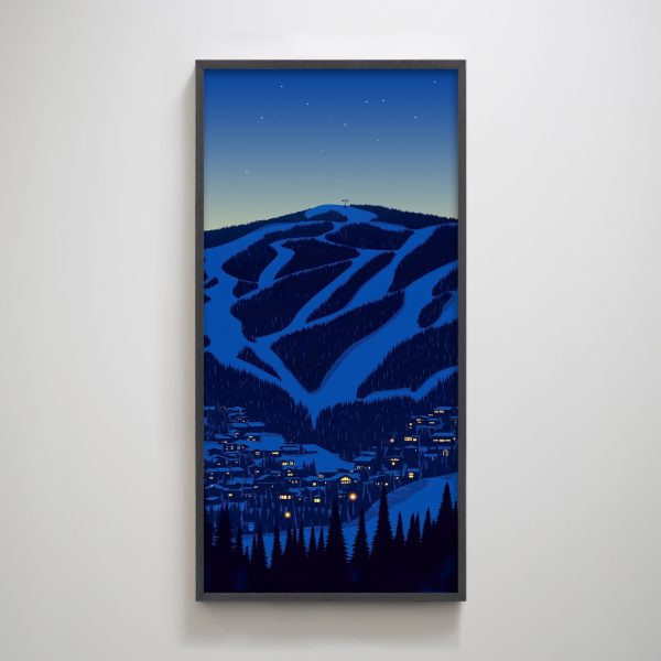 Snow Mountain Village Night Decorative Painting Minimal Texture Print Art Wall Decor