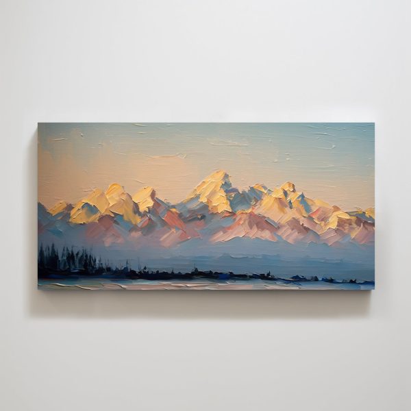 Teton Range Snow Mountain Landscape Textured Print Wall Art - Image 5