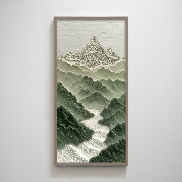 Sand Toned Green Mountain Landscape Textured Wall Art for Living Room Modern Nature Wall Decorations - Image 2