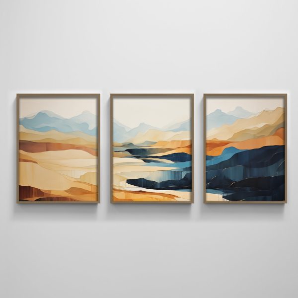 Abstract Landscape Painting Golden Mountain Texture Print Modern Wall Art Decor (3 Pieces)