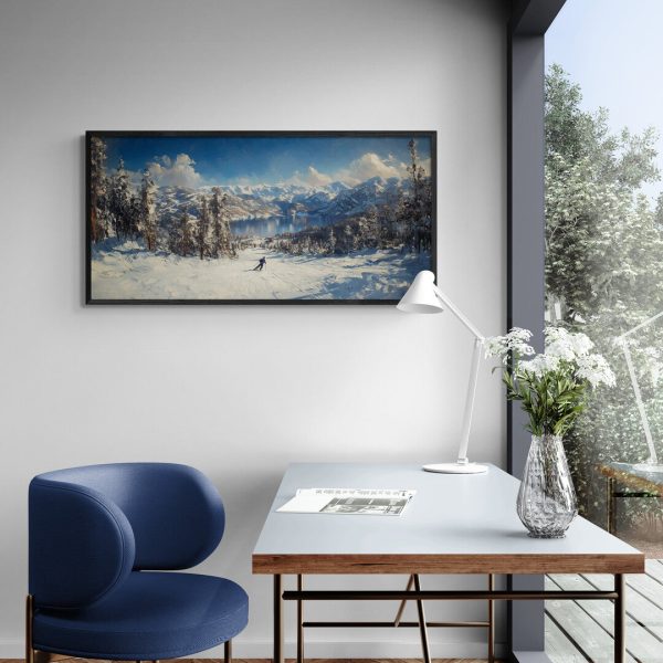 Lake Tahoe Skiing Snow Mountain Textured Art Print Wall Decor Winter Landscape Christmas Thanksgiving - Image 5