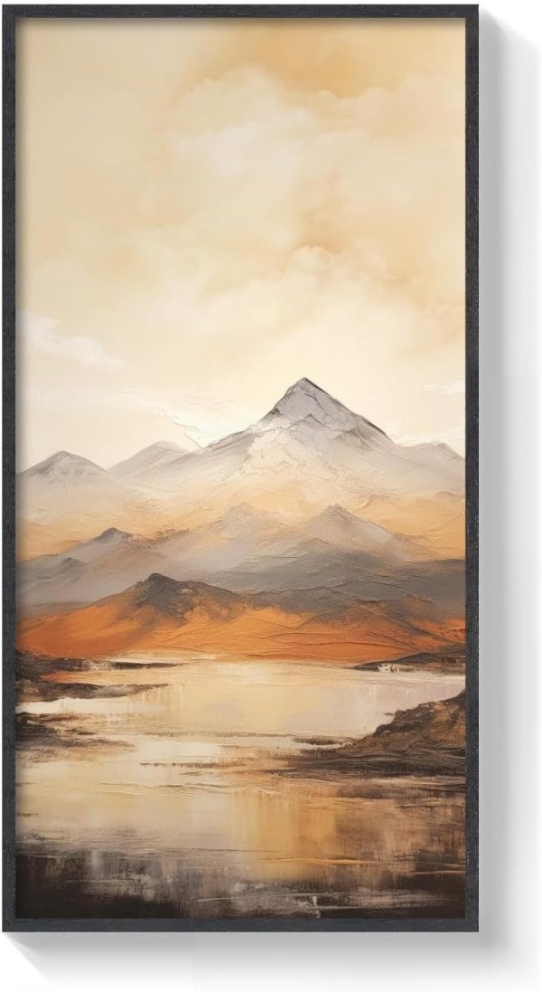 Textured Brown and Beige Mountain Landscape Vertical Wall Art for Living Room Home Decor