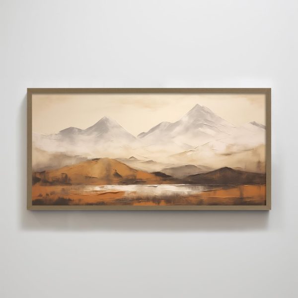 Original Framed Mountain Peak Painting Texture Print Wall Art Brown Mountain Peak Wasteland Style Simple Contemporary Home Art Painting