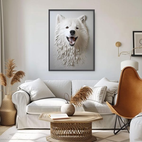 Textured Samoyed Dog Portrait Custom Art Print Wall Decor for Living Room Animal Lovers - Image 2