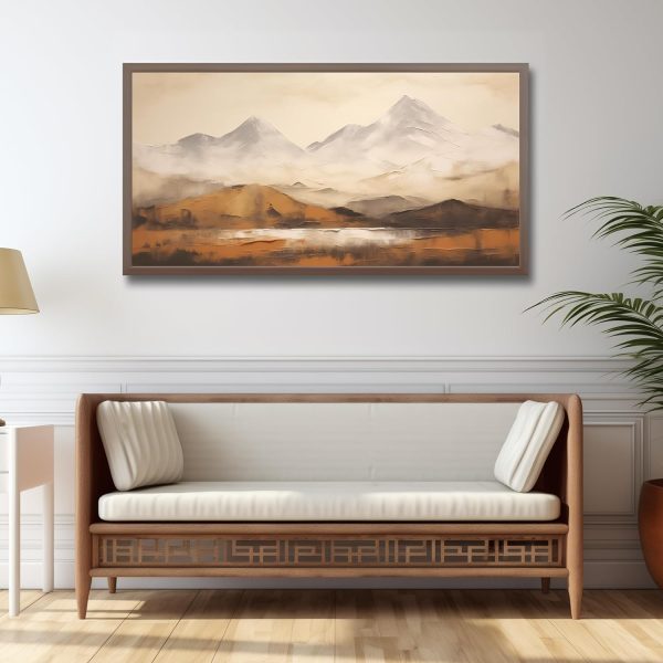 Original Framed Mountain Peak Painting Texture Print Wall Art Brown Mountain Peak Wasteland Style Simple Contemporary Home Art Painting - Image 2