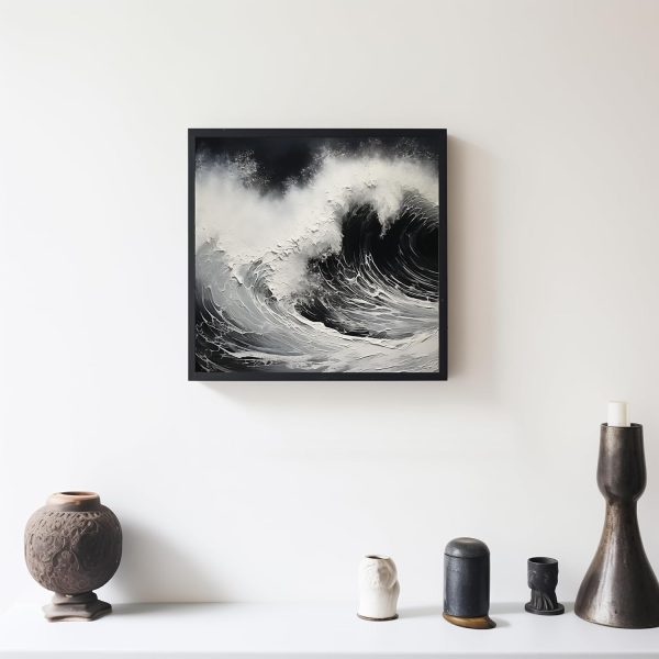 Framed Ocean Wall Art Texture Black Wave Painting Abstract Ocean Landscape Beach Art Wall Decor - Image 2