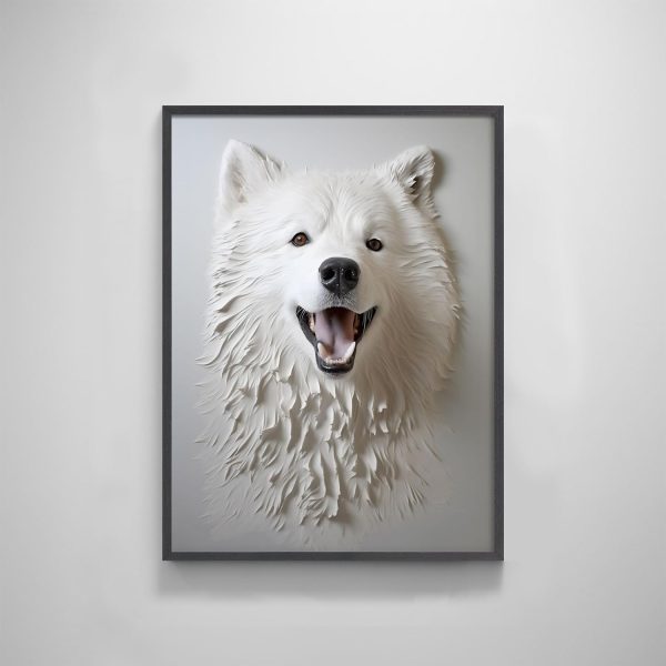 Textured Samoyed Dog Portrait Custom Art Print Wall Decor for Living Room Animal Lovers