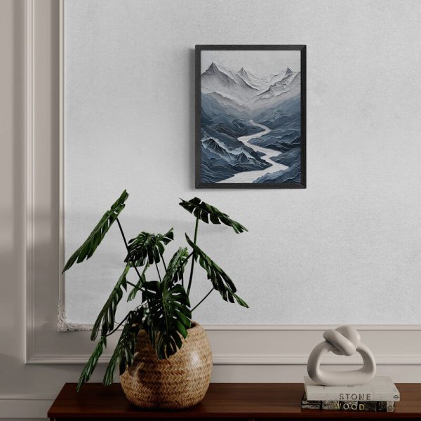 Original Framed Mountain Peak Painting Texture Print Wall Art Blue Mountain Peak Simple Contemporary Home Art Painting - Image 6