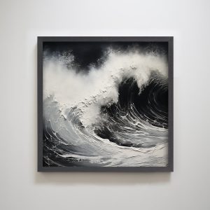 Framed Ocean Wall Art Texture Black Wave Painting Abstract Ocean Landscape Beach Art Wall Decor