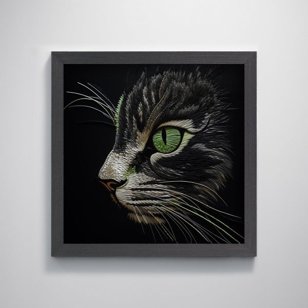 Black Cat Embroidery Textured Art Print Unique Wall Decor for Living Room Pet Lovers - Image 4