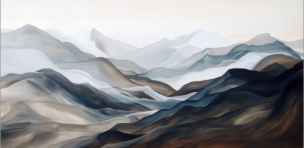 Abstract Brown Blue White Mountain Landscape Textured Art Print - Image 2