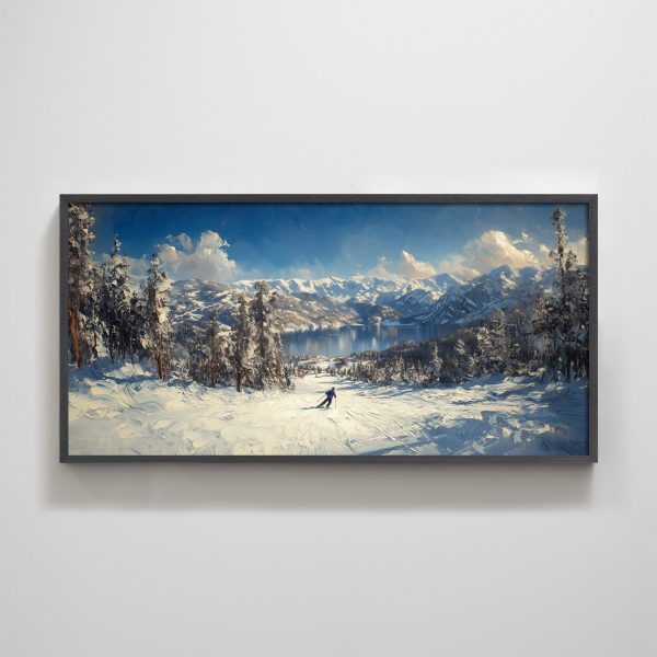 Lake Tahoe Skiing Snow Mountain Textured Art Print Wall Decor Winter Landscape Christmas Thanksgiving - Image 8