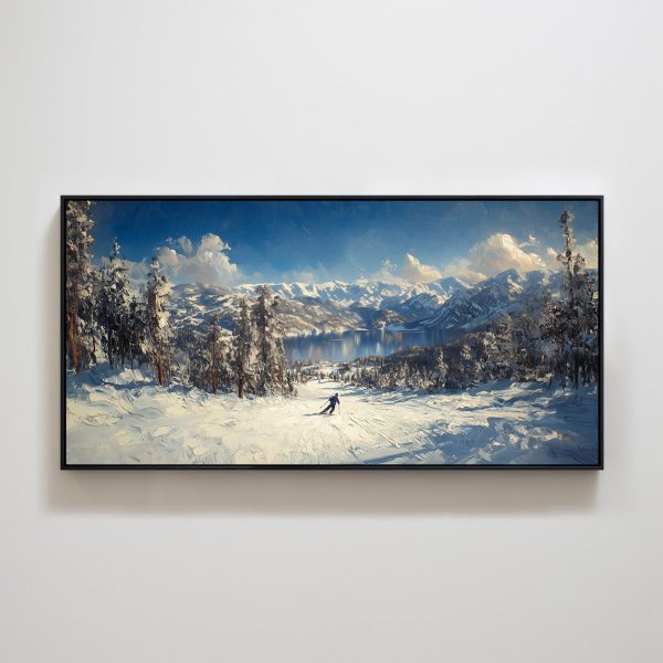 Lake Tahoe Skiing Snow Mountain Textured Art Print Wall Decor Winter Landscape Christmas Thanksgiving - Image 9