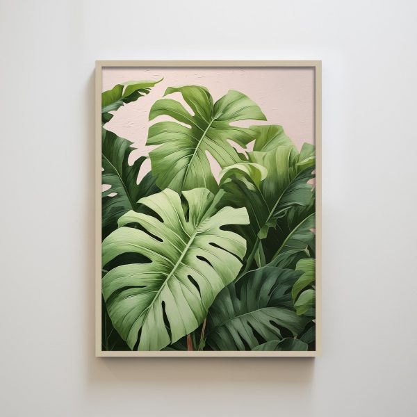 Botanical Monstera Leaves and Green Plants Textured Art Print Modern Wall Decor for Living Room Spaces - Image 2