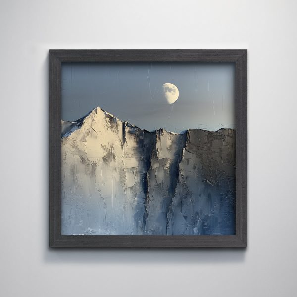 Mountain Moon Landscape Textured Art Print Minimalist Wall Decor for Living Room Natural Vibes