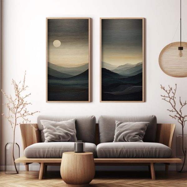 Sunset & Dawn Abstract Wabi Sabi Vertical Wall Art Print Wall Decoration Painting for Living Room - Image 2