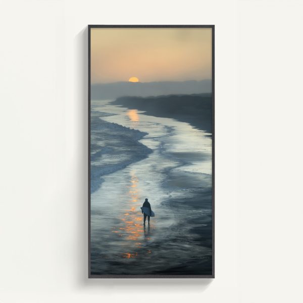 Ocean Wave Surfer Beach Sunset Landscape MCM Sand Textured Printing Wall Art - Image 2