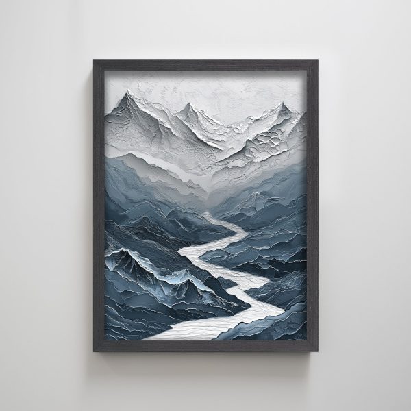 Original Framed Mountain Peak Painting Texture Print Wall Art Blue Mountain Peak Simple Contemporary Home Art Painting - Image 9