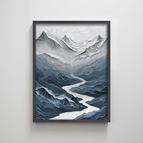 Original Framed Mountain Peak Painting Texture Print Wall Art Blue Mountain Peak Simple Contemporary Home Art Painting - Image 8