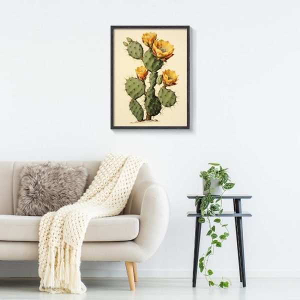 Vintage Lemon Ball Cactus Art Print Framed Botanical Wall Art Decor for Living Room Retro Style - Image 2