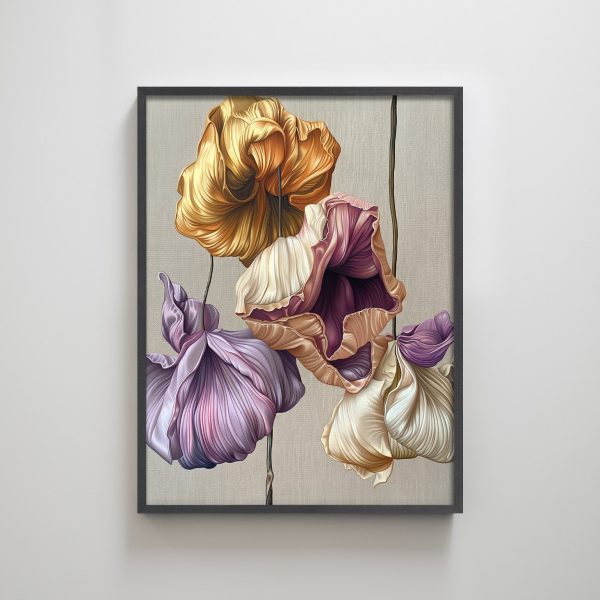 Vintage Four Dried Roses Textured Art Print Wall Decor for Living Room Classic Floral Wall Decorations