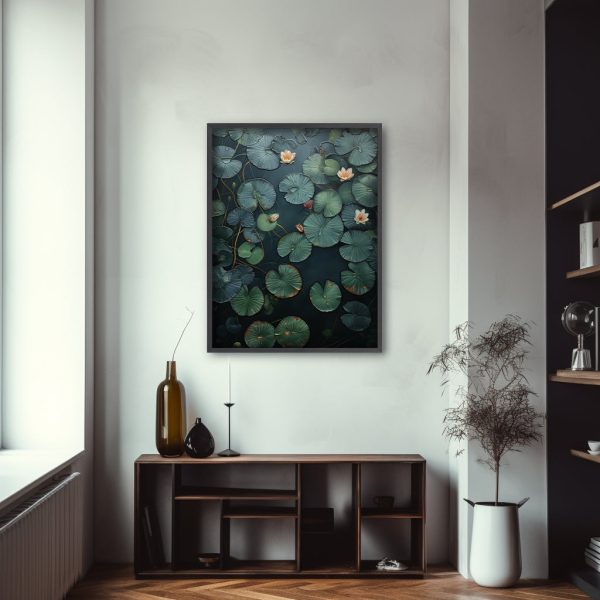 Minimalist Zen Buddha Lotus Pond Green Textured Wall Art for Living Room Peaceful Wall Decoration - Image 3