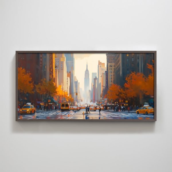 New York City Autumn Avenue Empire State Buildings Textured Art Print Wall Art Decor for Living Room