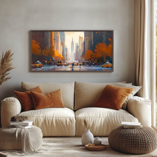 New York City Autumn Avenue Empire State Buildings Textured Art Print Wall Art Decor for Living Room - Image 2