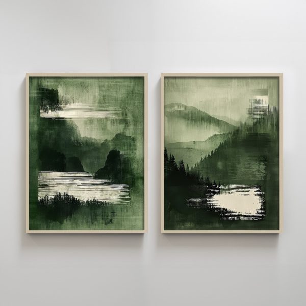 Abstract Minimalist Home Decoration Paintings Texture Printing Green Mountain River Paintings for Home Decor - Image 2