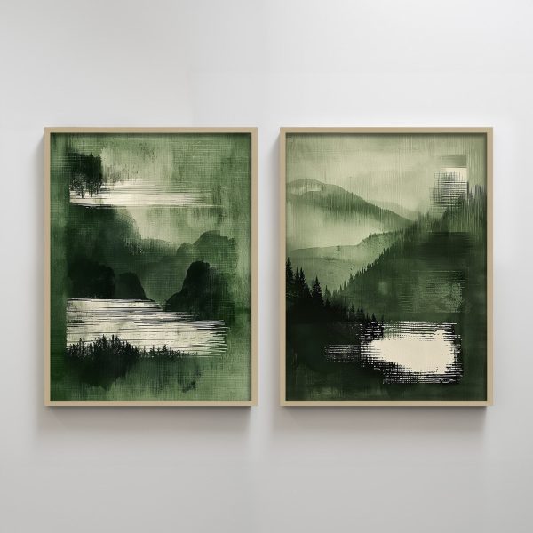 Abstract Minimalist Home Decoration Paintings Texture Printing Green Mountain River Paintings for Home Decor